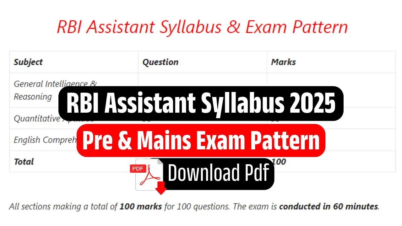 RBI Assistant Syllabus 2025 Pdf Download (Hindi/English) For Pre & Mains Exam Pattern