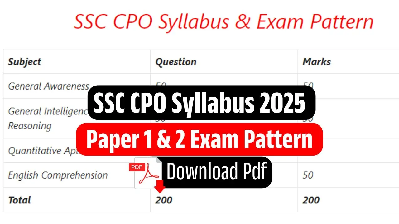SSC CPO Syllabus 2025 Pdf Download Tier Wise Exam Pattern (in Hindi/English)