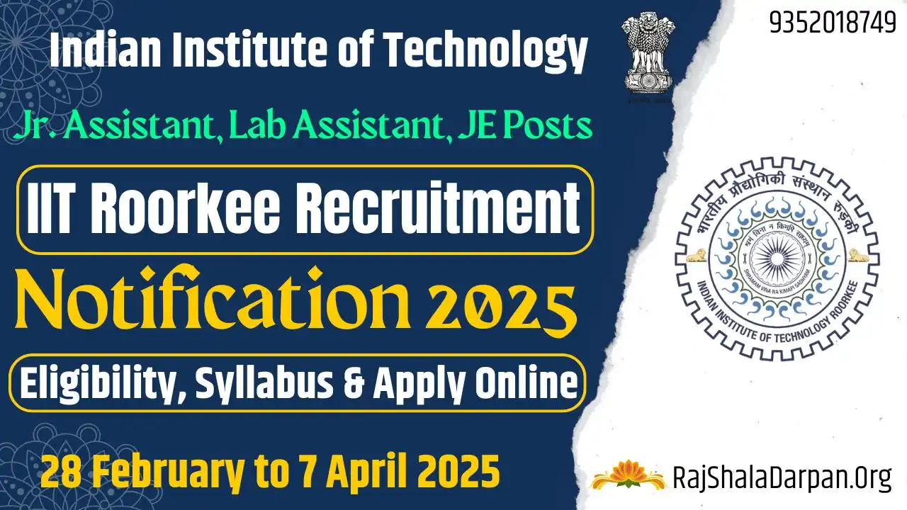 IIT Roorkee Recruitment 2025 Notification Apply Online Junior Assistant, Lab Assistant Group B & C Posts