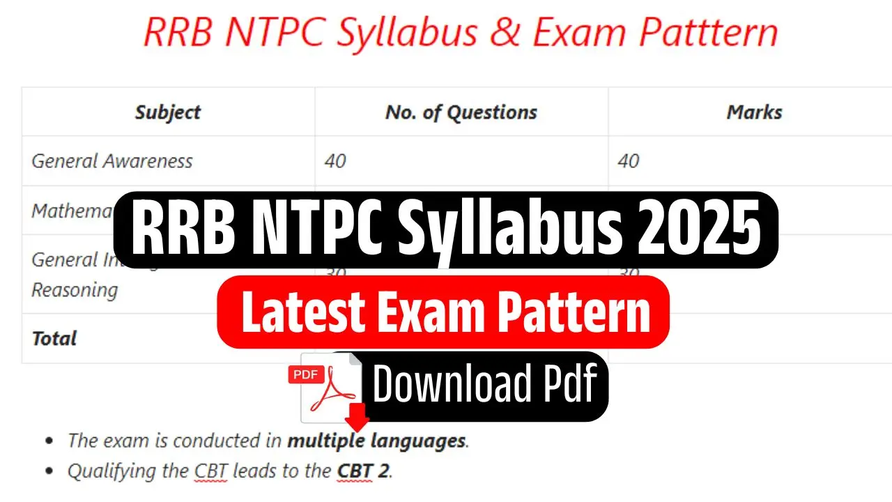 RRB NTPC Syllabus 2025 Pdf Download Subject Wise Exam Pattern (in Hindi/English)