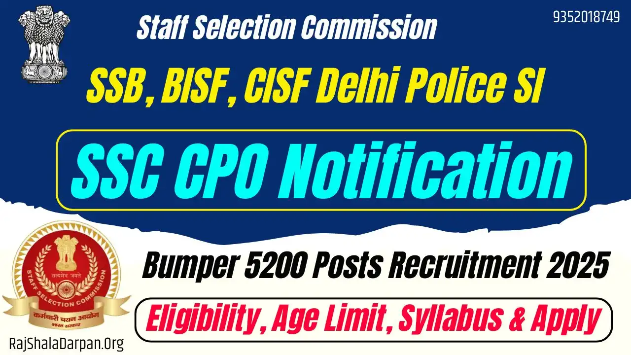SSC CPO Notification 2025 Recruitment 5200 Sub Inspector (SI) Eligibility, Exam Date