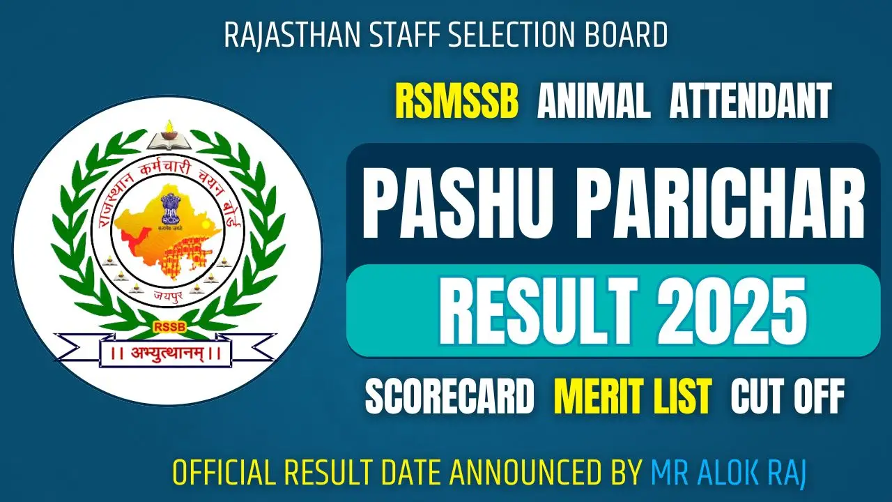 Rajasthan Pashu Parichar Result 2025 RSSB Download Animal Attendant Cut Off & Merit List